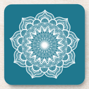 Witte Mandala op Blauwe Achtergrond Bier Onderzetter