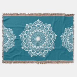 Witte Mandala op Blauwe Achtergrond Deken