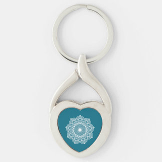 Witte mandala op blauwe achtergrond Metalen sleute Sleutelhanger