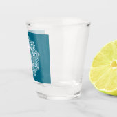 Witte Mandala op Blauwe Achtergrond Shot Glas (Rechts)