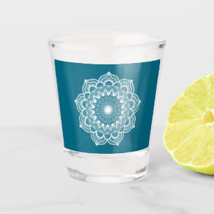 Witte Mandala op Blauwe Achtergrond Shot Glas