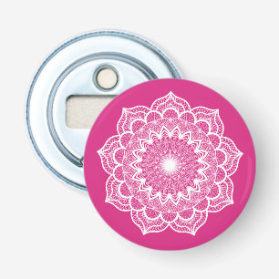 Witte Mandala op Roze Achtergrond Button Flesopener