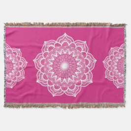 Witte Mandala op Roze Achtergrond Deken