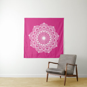 Witte Mandala op Roze Achtergrond Wandkleed