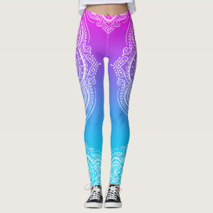 Witte mandala op roze tot blauw ombre leggings