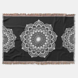 Witte Mandala op Zwarte Achtergrond Deken