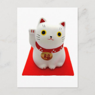 Witte Maneki Neko op een Rode Vloerbedekking Briefkaart