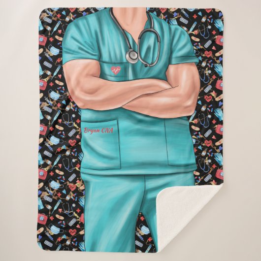 Witte Mannelijke Nurse Life Sherpa Blanket Sherpa Deken (Voorkant)