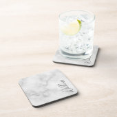 Witte Marble Modern Script Persoonlijke naam Bier Onderzetter (Rechterzijde)