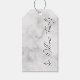 Witte Marble Modern Script Persoonlijke naam Cadeaulabel