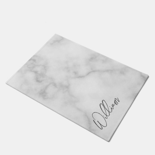 Witte Marble Modern Script Persoonlijke naam Deurmat (Schuin)