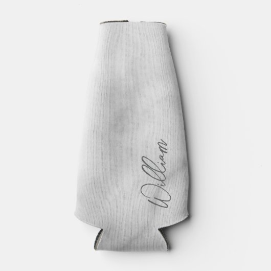 Witte Marble Modern Script Persoonlijke naam Flesjeskoeler (Voorkant)