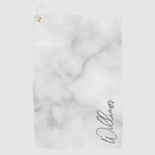 Witte Marble Modern Script Persoonlijke naam Golfhanddoek