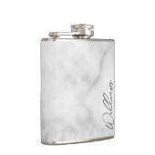 Witte Marble Modern Script Persoonlijke naam Heupfles (Rechts)
