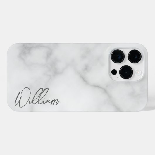 Witte Marble Modern Script Persoonlijke naam iPhone Hoesje (Achterkant horizontaal)