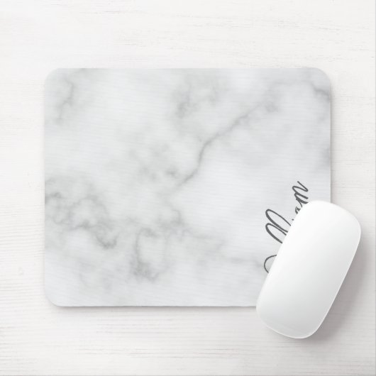 Witte Marble Modern Script Persoonlijke naam Muismat (Met muis)