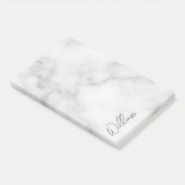 Witte Marble Modern Script Persoonlijke naam Post-it® Notes (Schuin)
