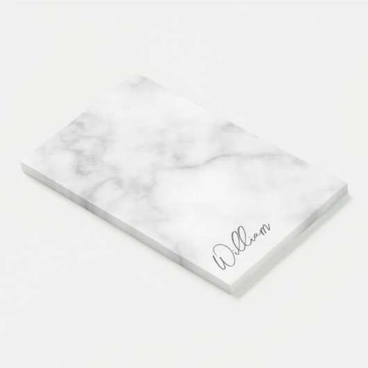 Witte Marble Modern Script Persoonlijke naam Post-it® Notes (Schuin)