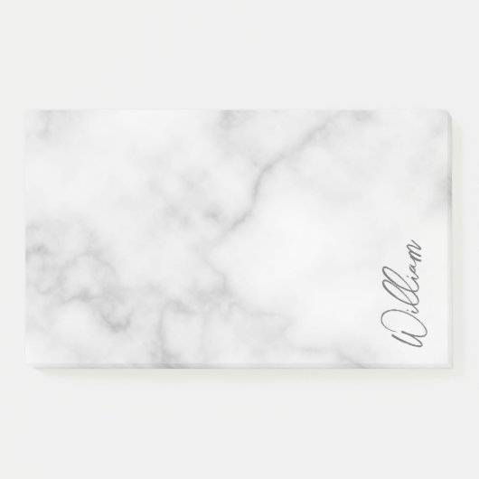 Witte Marble Modern Script Persoonlijke naam Post-it® Notes (Voorkant)