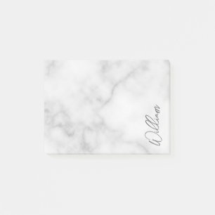 Witte Marble Modern Script Persoonlijke naam Post-it® Notes