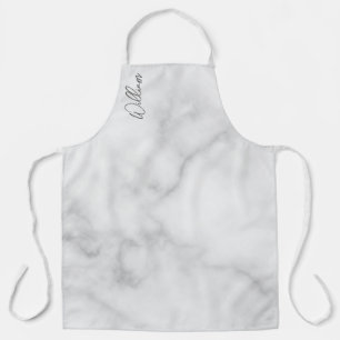 Witte Marble Modern Script Persoonlijke naam Schort