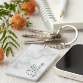 Witte Marble Modern Script Persoonlijke naam Sleutelhanger (Voorkant Rechts)