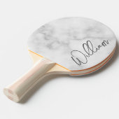 Witte Marble Modern Script Persoonlijke naam Tafeltennisbatje (Voorkant Gekanteld)