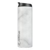 Witte Marble Modern Script Persoonlijke naam Thermosbeker (Geroteerd rechts)