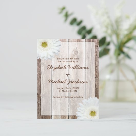 Witte Margriet Rustieke Schuur Save the Date Aanko (Staand voorkant)