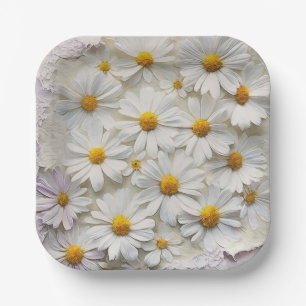 Witte margrieten over noodlijdend papier papieren bordje