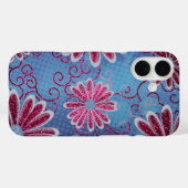 Witte Marine Blauw Bloemen Roze Glitter Daisy Patr Case-Mate iPhone Case (Achterkant (horizontaal))