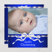 Witte Marine Blauwe Baby Boy Fotodoop Kaart (Voorkant / Achterkant)