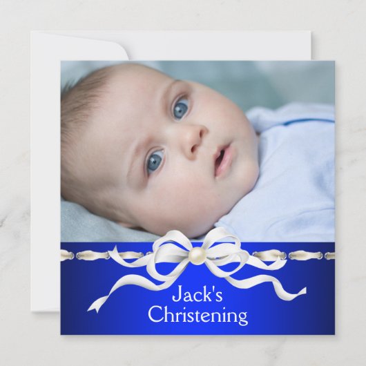 Witte Marine Blauwe Baby Boy Fotodoop Kaart (Voorkant)