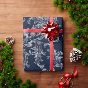 Witte Marine Blauwe Brocade Kerstmis Cadeaupapier