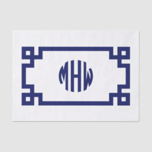 Witte Marine Blauwe Cirkel Monogram Griekse Sleute Tissuepapier