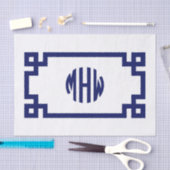 Witte Marine Blauwe Cirkel Monogram Griekse Sleute Tissuepapier (Craft)