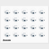 Witte & marine bloemen dank u ronde sticker (Vel)