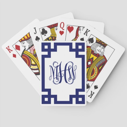 Witte Marine Griekse Key Vine Script Monogram DIY Pokerkaarten (Achterkant)