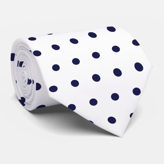 Witte & Marine Polka Dot Geometrische Patroon Cirk Stropdas (Opgerold)