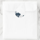 Witte & marinebloemen ronde sticker (Tas)