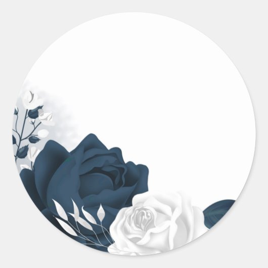 Witte & marinebloemen ronde sticker (Voorkant)