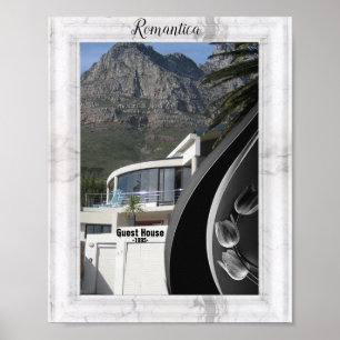 Witte marmer - Abstracte tulpen met zwart Poster