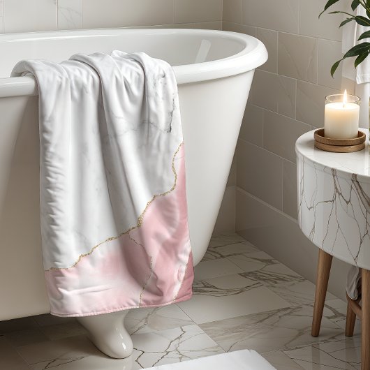 Witte marmer Blush roze roze glitter Handdoek
