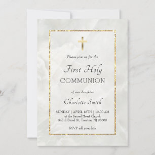 Witte marmer eerste communie uitnodiging