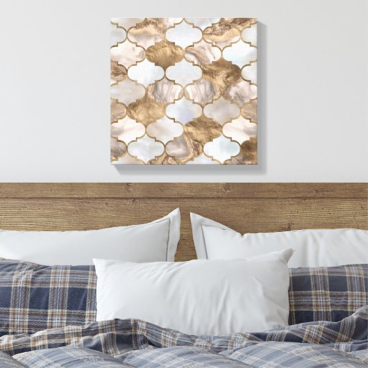 Witte marmer en goud van de Marokkaanse boomstam Canvas Afdruk (Insitu (Slaapkamer))