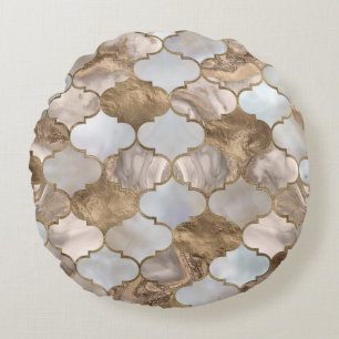 Witte marmer en goud van de Marokkaanse boomstam Rond Kussen