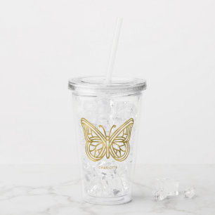 Witte marmer en gouden geometrische vlinder acryl drinkbeker