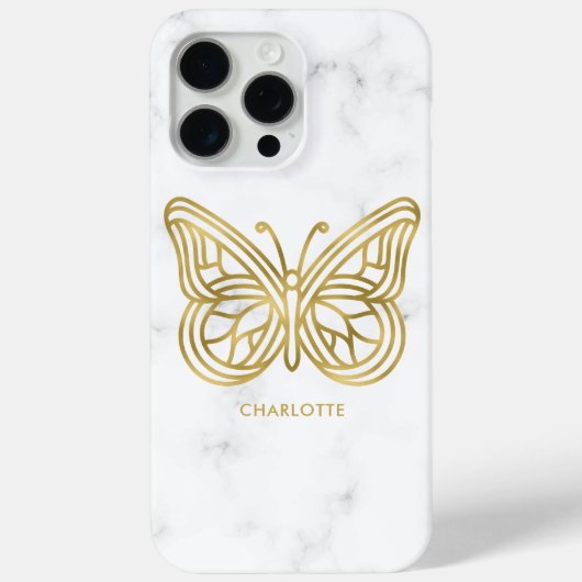 Witte marmer en gouden geometrische vlinder Case-Mate iPhone case (Achterkant)