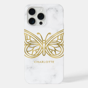 Witte marmer en gouden geometrische vlinder iPhone 15 pro max hoesje