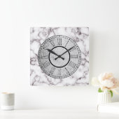 Witte marmer en grijze cijfers met zilver en Romei Vierkante Klok (Huis)